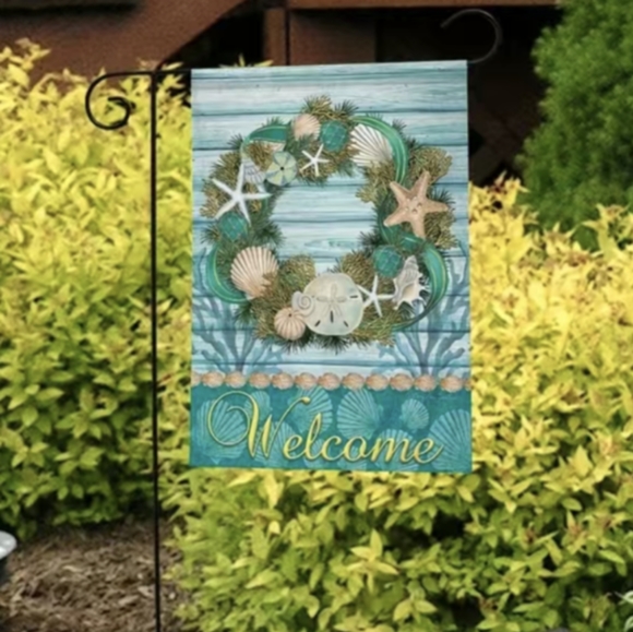 Coastal Garland Wreath Welcome Garden Decor Flag 12" x 18" Weather Resistant - Picture 4 of 5
